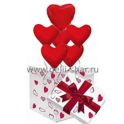 Коробка сюрприз с воздушными шарами Красные сердца